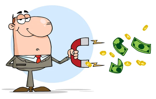 Empresário usando um ímã para atrair dinheiro — Fotografia de Stock