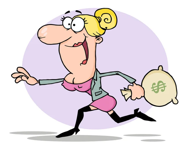 Деловая женщина бежит с сумкой с деньгами — стоковое фото