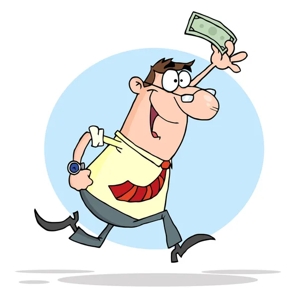 Happy Businessman Running With Dollar In Hand — Stock Photo, Image