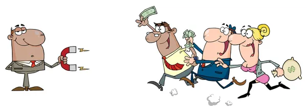 Empresario usando un imán atrae con dinero — Foto de Stock