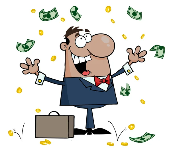 Successful Hispanic Businessman Standing Falling Money — Stock Photo, Image
