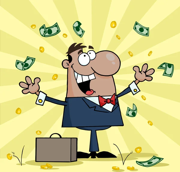 Black Businessman Standing Under Falling Money — Stock Photo, Image