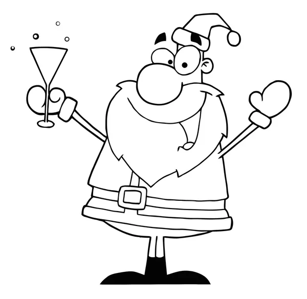 圣诞老人喝香槟的轮廓 — 图库照片