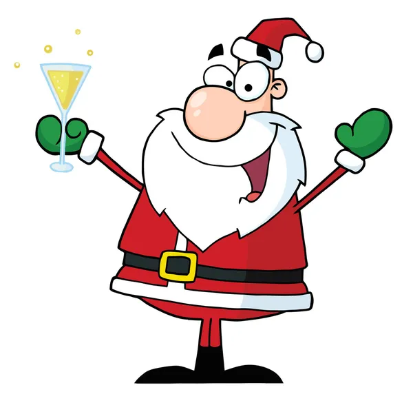 Veselý Vánoce Santa Pití Šampaňského Kreslená Postavička — Stock fotografie