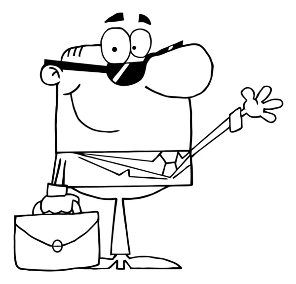 Обрисованный дружественный бизнесмен машет приветствием — стоковое фото