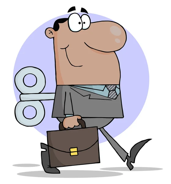 Чернокожий бизнесмен Виндуп ходит с чемоданом — стоковое фото