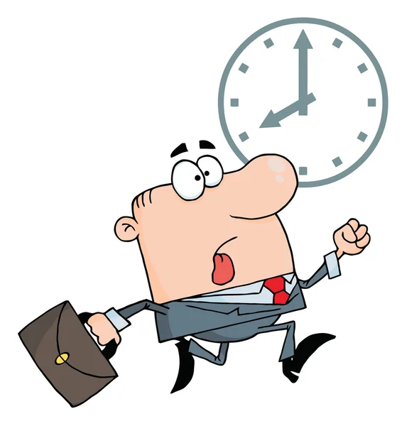 Empresário Caucasiano Correndo Passado Relógio — Fotografia de Stock