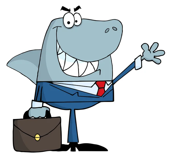 Sorriu negócio tubarão acenando uma saudação — Fotografia de Stock
