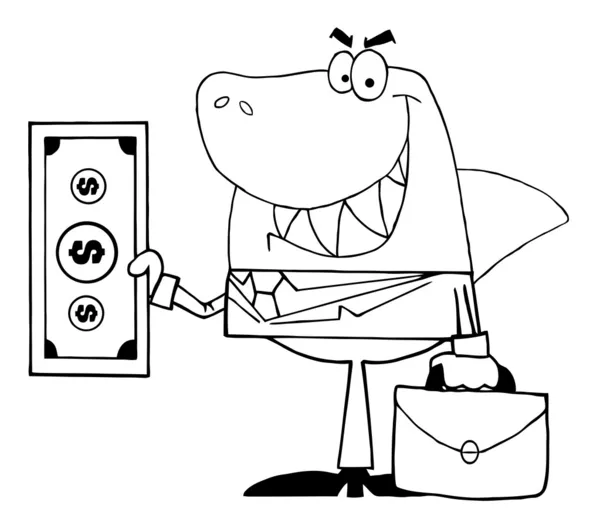 Outlined Smiled Business Shark Holding Cash — Stock Photo, Image