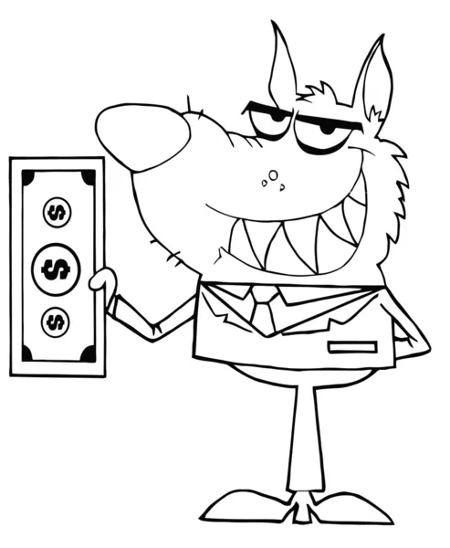 Desenho Página Para Colorir Lobo Empresário Segurando Dinheiro — Fotografia de Stock