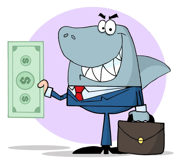 Obchodní žralok držení hotovosti — Stock fotografie