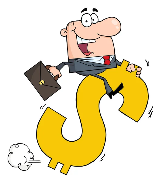 Successful Businessman Riding On A Dollar Symbol — Stock Photo, Image