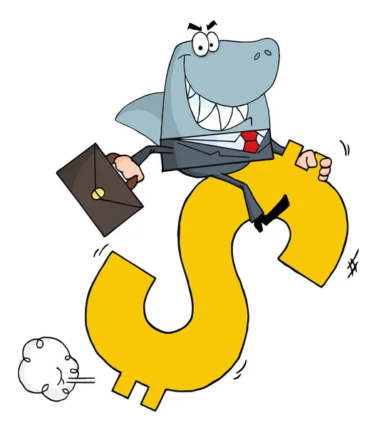 Επιχειρηματικό επιχειρηματία καρχαρία ιππασία σε ένα σύμβολο δολαρίου — Φωτογραφία Αρχείου