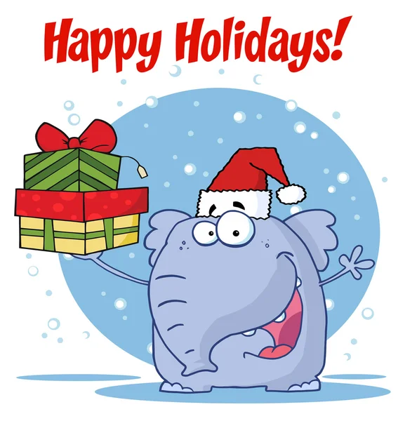Trzyma szczęśliwy słoń Boże Narodzenie prezenty — Zdjęcie stockowe