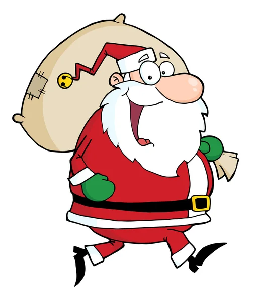 Santa claus loopt met zak — Stockfoto