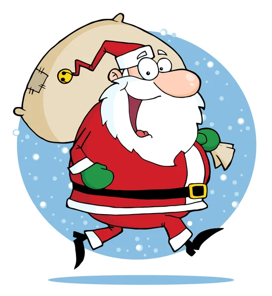 Kaukasischer Weihnachtsmann Der Einen Sack Über Einen Schneekreis Trägt — Stockfoto