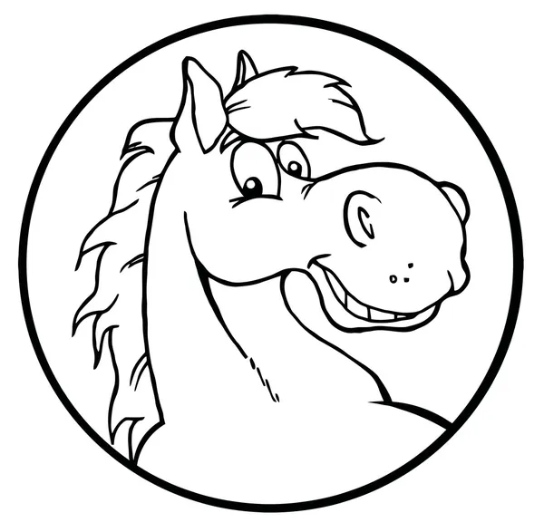 Coloring Page Outline Happy Horse Face Circle — Stock Photo, Image