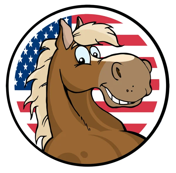 Lycklig Tecknad Häst Framför Flagga Usa — Stockfoto
