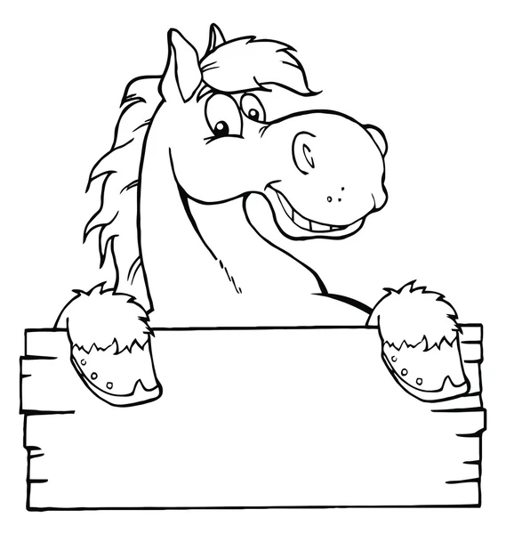 Очерченный мультяшный конь с чистым знаком — стоковое фото