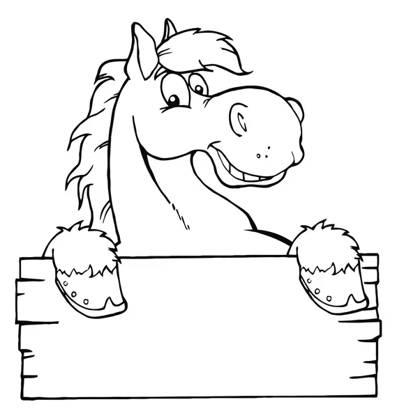 Outlined Cartoon Horse With A Blank Sign
