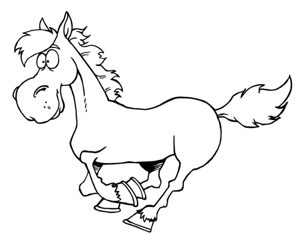 Coloring Page Outline Happy Galloping Horse — Stock Photo, Image