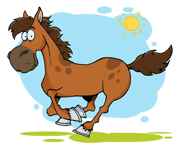 Šťastný Hnědé Koně Plném Trysku Mimo — Stock fotografie