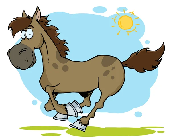 Šťastný Hnědé Běžící Kůň Venku — Stock fotografie