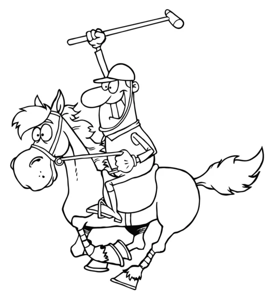 Coloring Page Outline Polo Player Holding Stick — Stock Photo, Image
