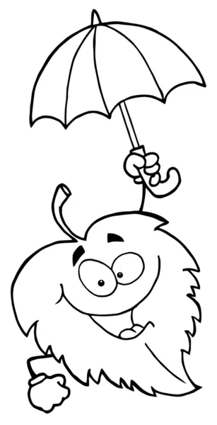 Coloring Page Outline Leaf Holding Umbrella — Stock Photo, Image