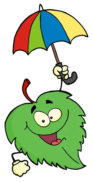快乐绿叶打着伞 — 图库照片
