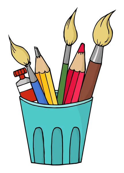 Cup Pencils Paintbrushes — Stock Photo, Image