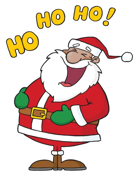 Schwarzer Weihnachtsmann lacht mit ho ho ho Text — Stockfoto