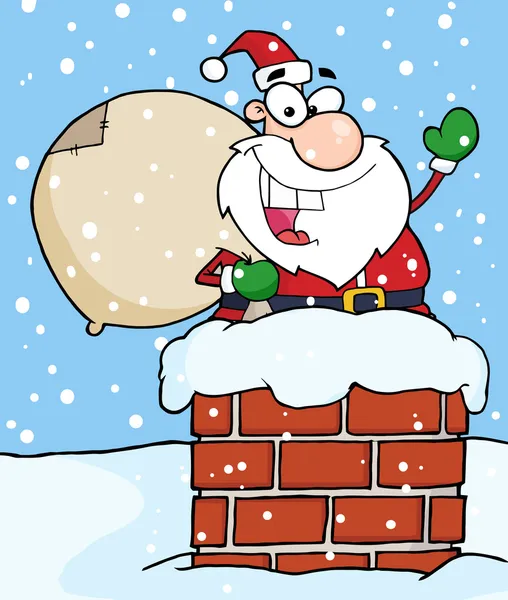 Santa Claus In Chimney Waving — Zdjęcie stockowe
