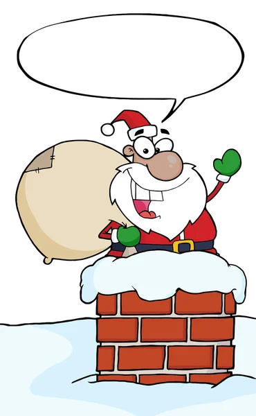 Black Santa In A Chimney And Waving — Stock Photo, Image