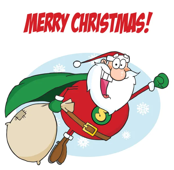 Merry Christmas Text Santa Super Hero Flying — Stock Photo, Image