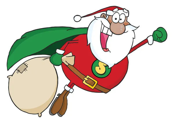 Uçan siyah Noel Baba süper kahraman — Stok fotoğraf