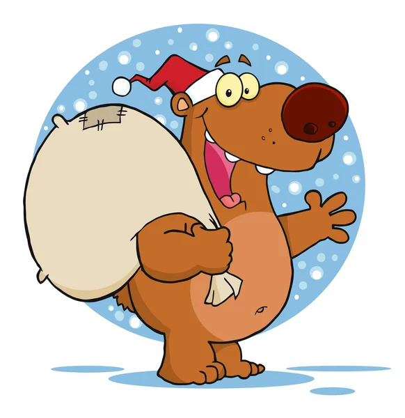 Szczęśliwy Santa Niedźwiedzia Macha Pozdrowienia Śniegu — Zdjęcie stockowe