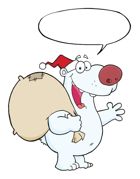 Happy Santa Polar Bear Waving Greeting Speech Bubble — Stock Photo, Image