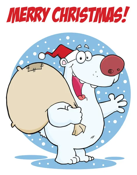 God jul hälsning med polar santa Björn — Stockfoto