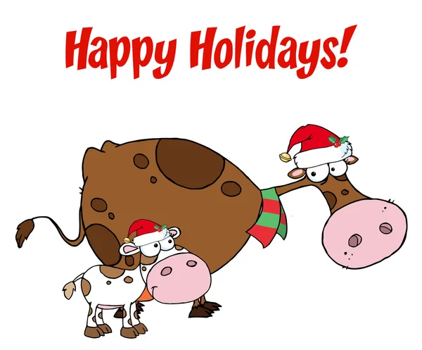 Καλές Διακοπές Χαιρετισμό Στίγματα Μοσχάρι Και Μαμά Αγελάδα Γαλακτοπαραγωγής — Φωτογραφία Αρχείου