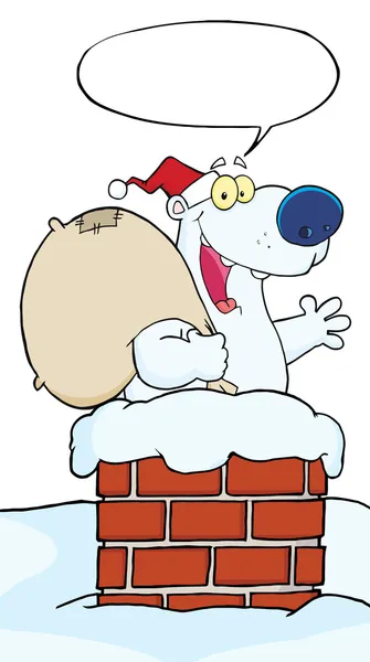 Christmas Santa Polar Bear In A Chimney — Stock Photo, Image
