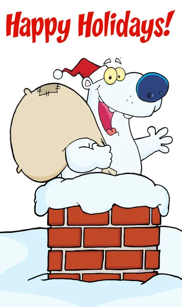 Mutlu Tatil Bir Noel Tebrik Santa Polar Bear Bir Baca — Stok fotoğraf