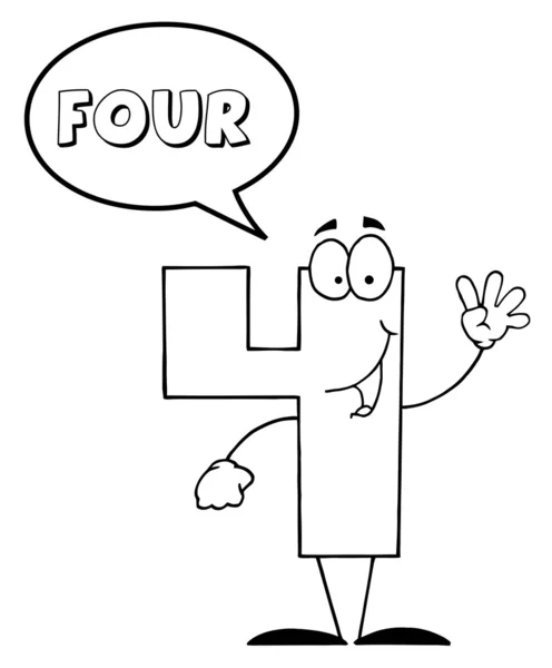 Coloring Page Outline Number Four Character Saying Four — Stock Photo, Image