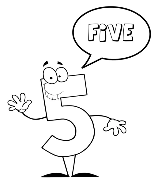 Desenho Página Coloração Número Cinco Personagem Dizendo Cinco — Fotografia de Stock