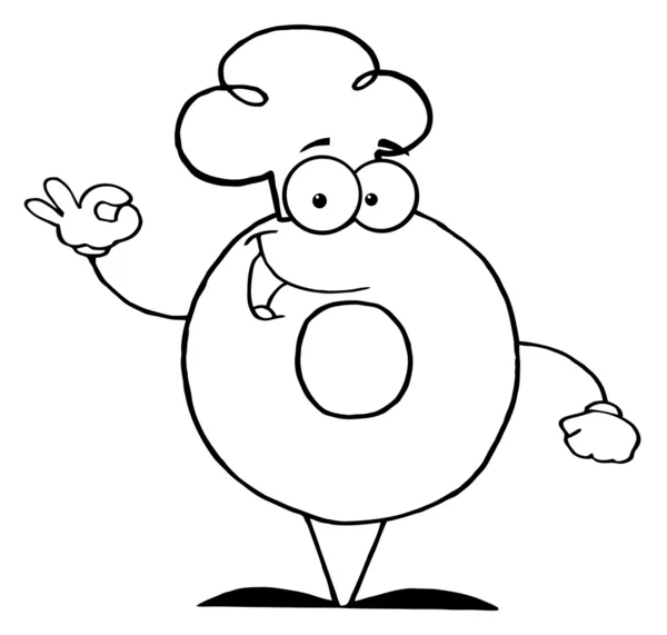 Coloring Page Outline Donut Character Wearing Chef Hat Gesturing — Stok Foto