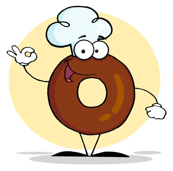 Donut Karakter Dragen Van Een Hoed Chef Kok Gebaren — Stockfoto