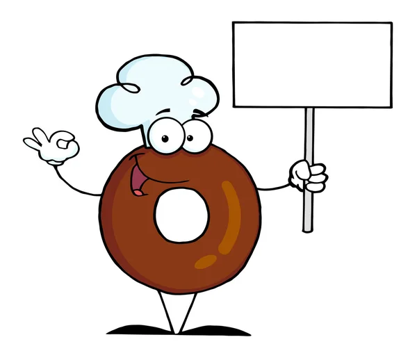Ντόνατ χαρακτήρα κινουμένων σχεδίων κρατώντας ένα κενό — Φωτογραφία Αρχείου