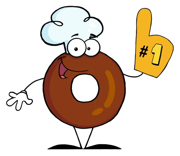 Donut Character Indossare Cappello Chef Indossare Guanto Numero Uno — Foto Stock