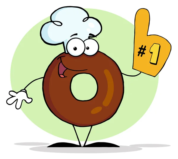 Donut Character Wearing Chef Hat Wearing Number One Glove — Stock Photo, Image