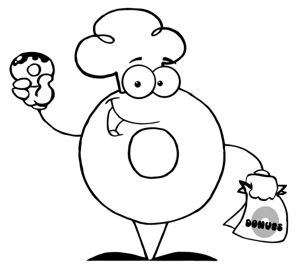 Outlined Donut Cartoon Character Holding A Donut — Stock Photo, Image